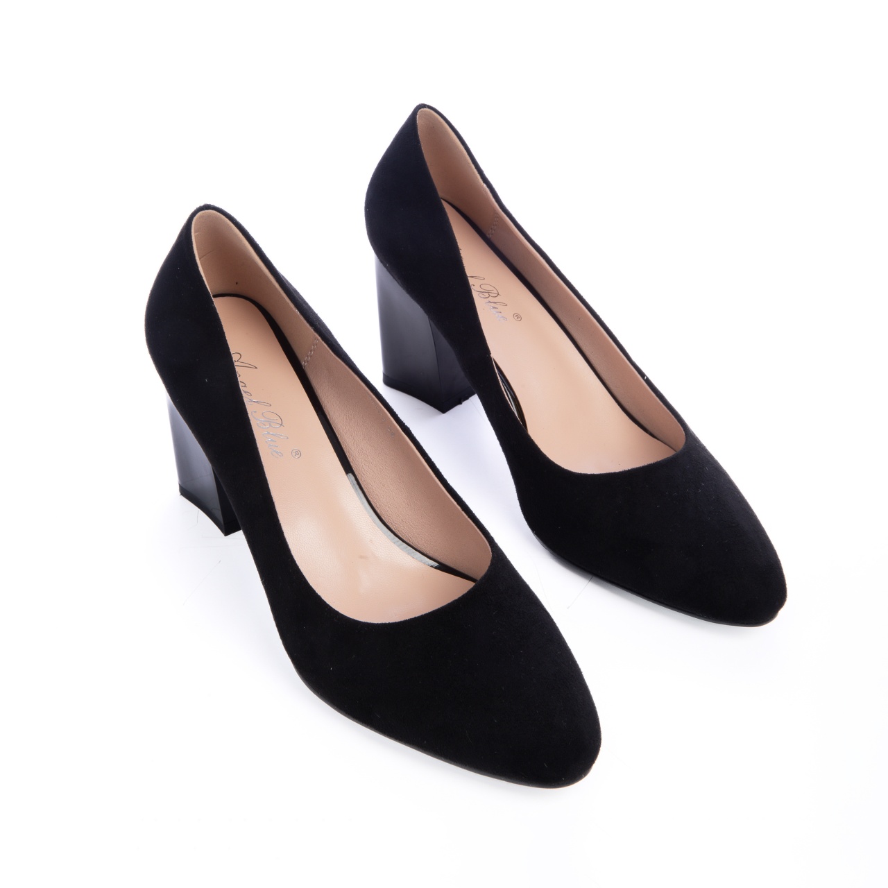 Pantofi Eleganti din Piele Ecologica cu model si toc Gros CRL0725 negru suede