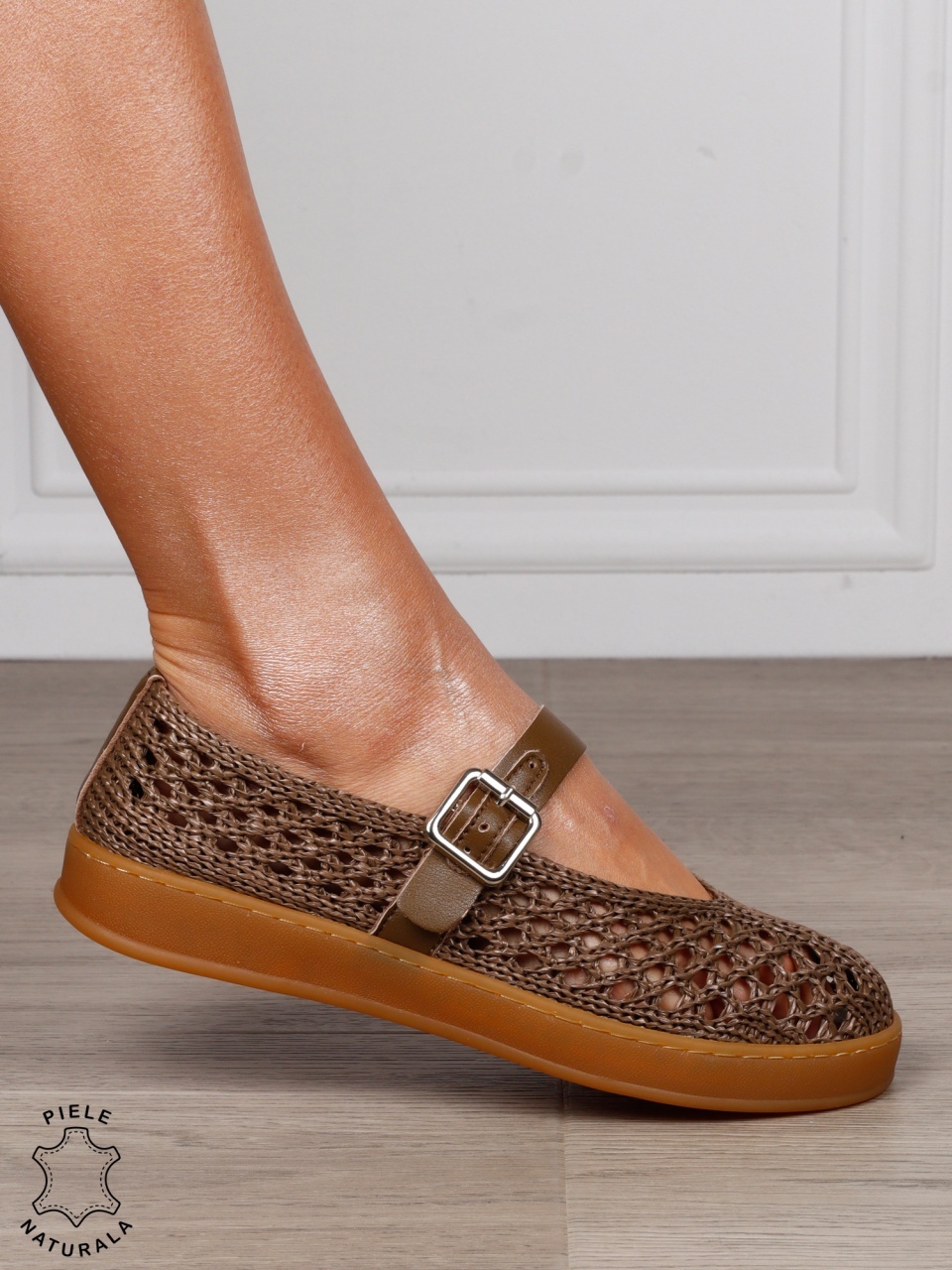 Sandale damă din material textil, cu branț din piele naturală CRL1563 khaki