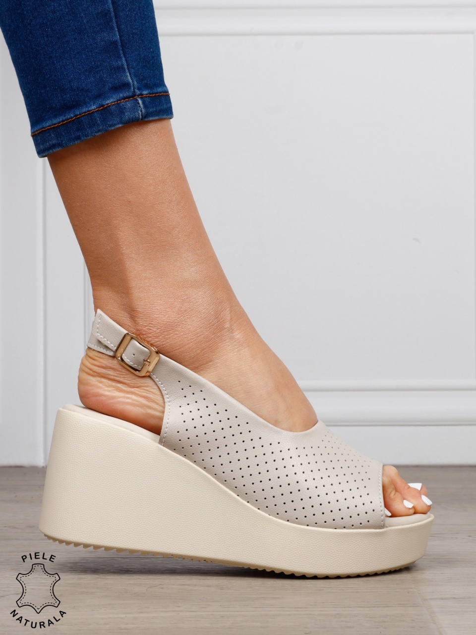 Sandale damă din piele naturală talpa tip platorma cu cataramă CRL1644 GRI