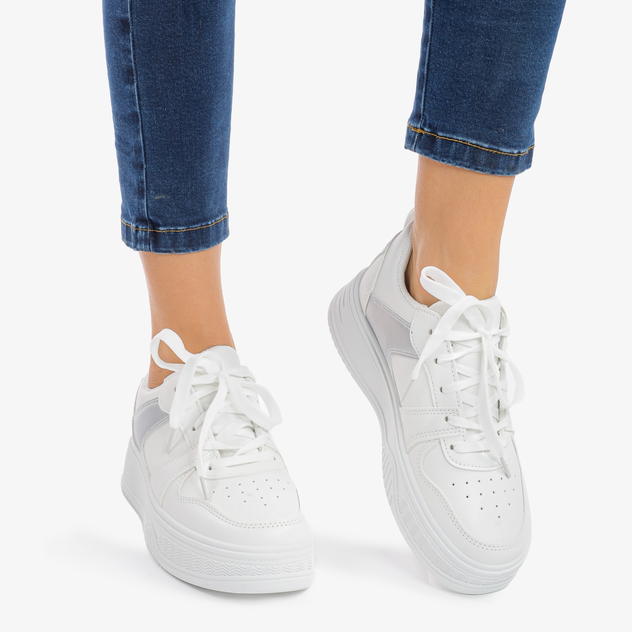 SNEAKERS DAMA din PIELE ECOLOGICA CRL0888 CULOARE:ALB