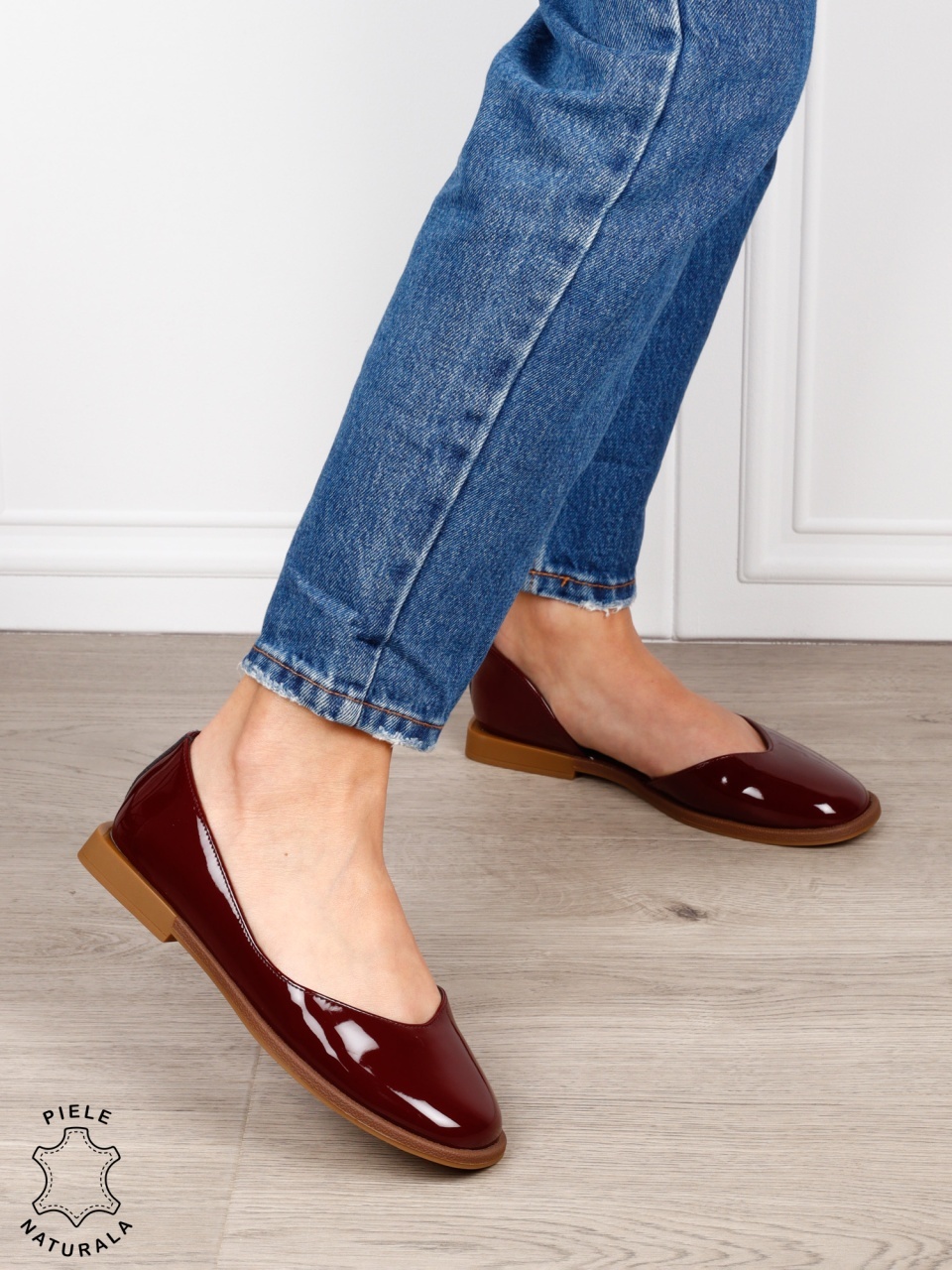 Balerini dama din piele naturala cu talpa usoara si plata CRL1630 BORDO