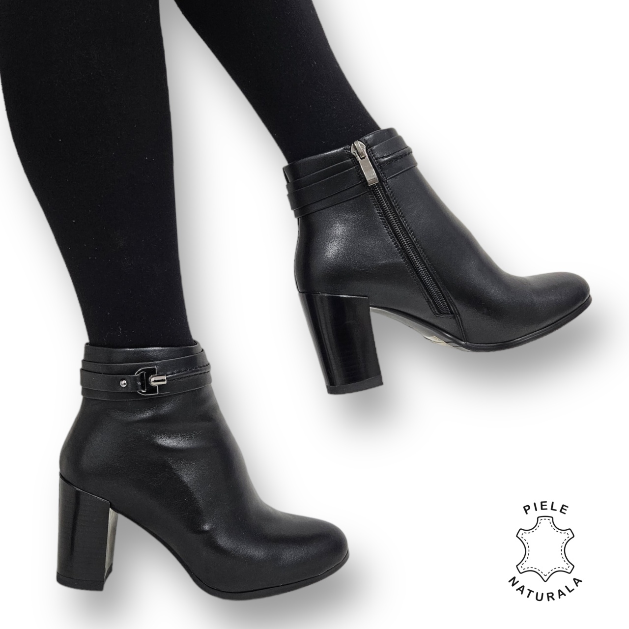 Botine DAMA din PIELE Naturala cu FERMOAR si Catarama CRL0929 CULOARE: Negru