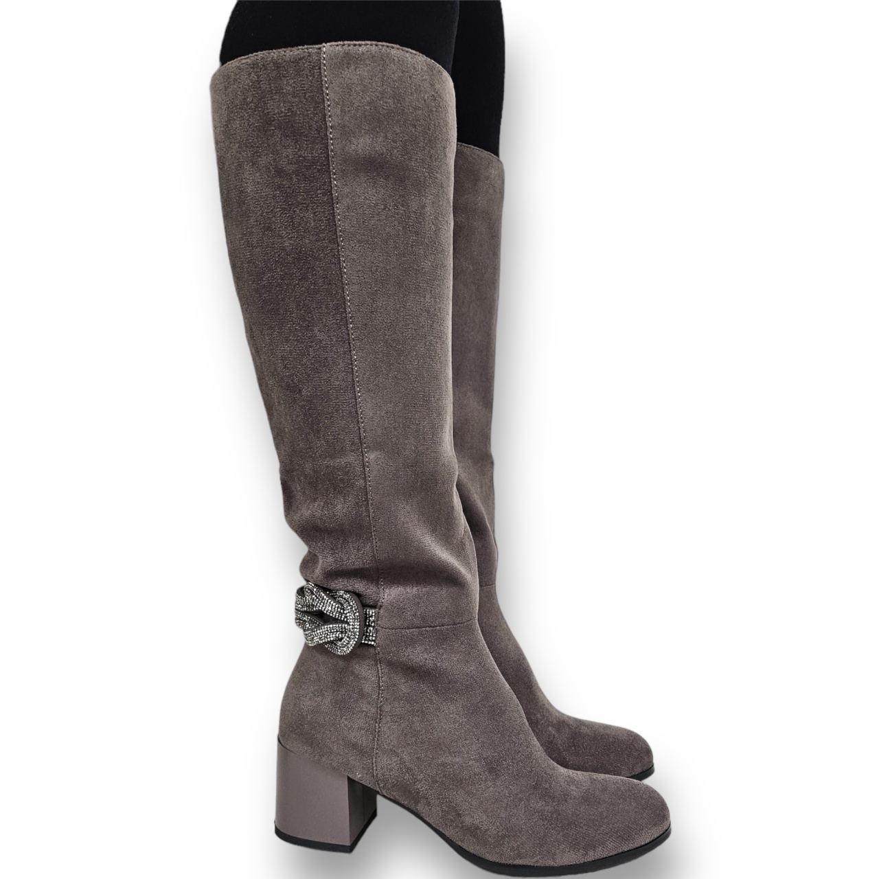 CIZME DAMA din PIELE ECOLOGICA cu FERMOAR CRL0919 CULOARE:KHAKI