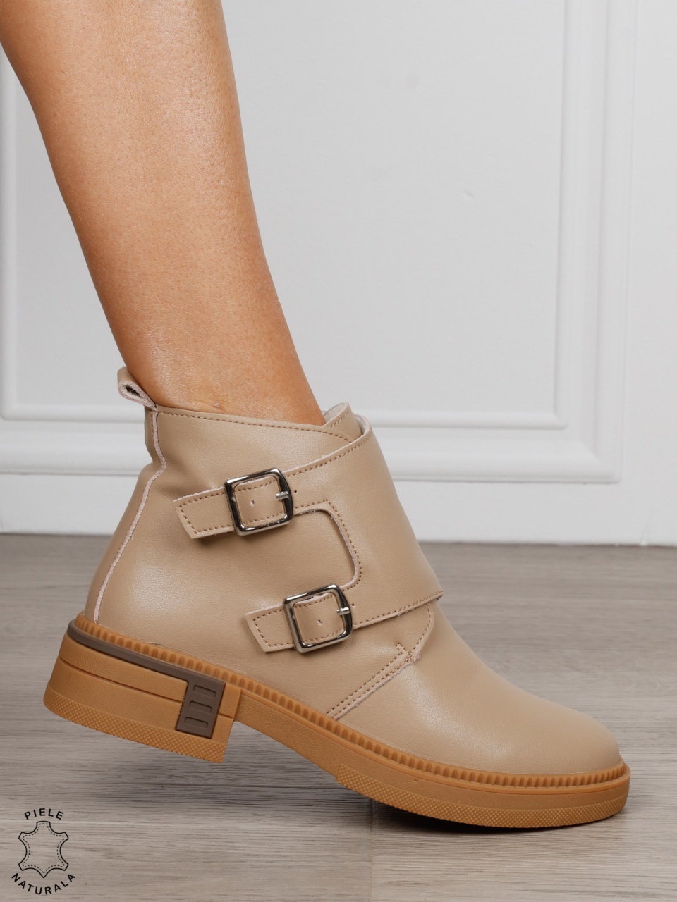 Ghete damă din piele naturală cu catarame reglabil CRL1840 KHAKI