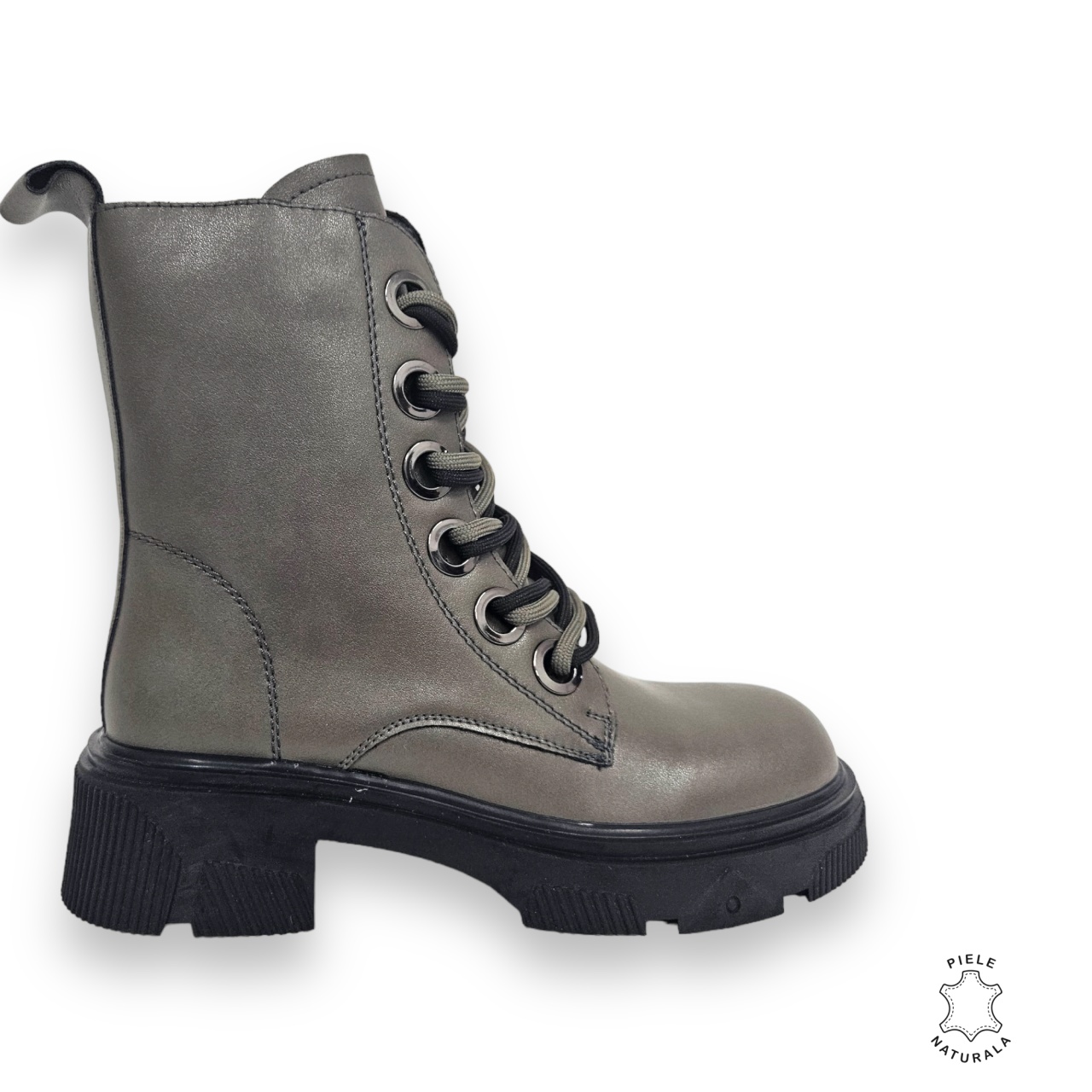 GHETE DAMA din PIELE NATURALA cu siret Dublu CRL0897 CULOARE:GRI