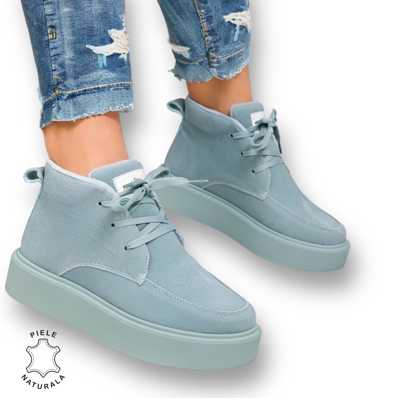 GHETE DAMA din PIELE NATURALA INTOARSA CRL0917 ALBASTRU