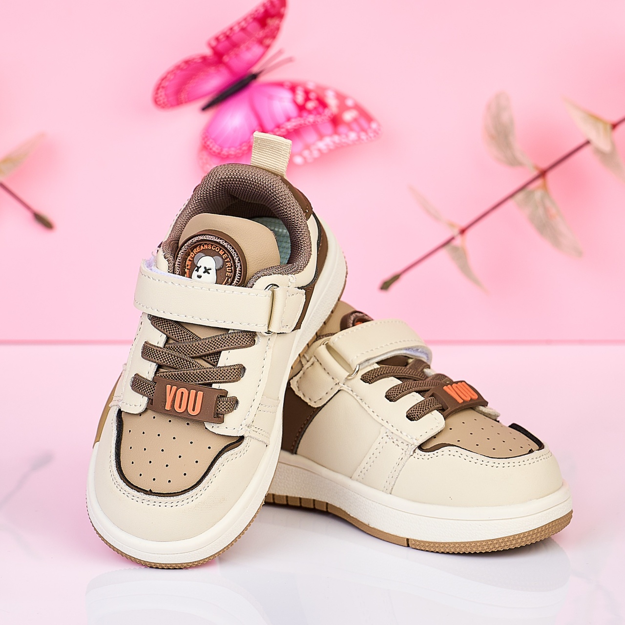 Incaltaminte copii din piele ecologica cu inchidere dubla si decor atasabil CRL1467