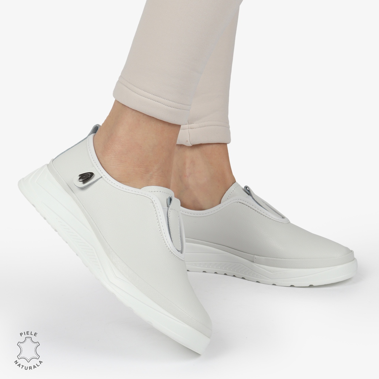 Pantofi Casual dama din Piele naturala CONFORTABILI SLIP-ON CRL1336 ALB