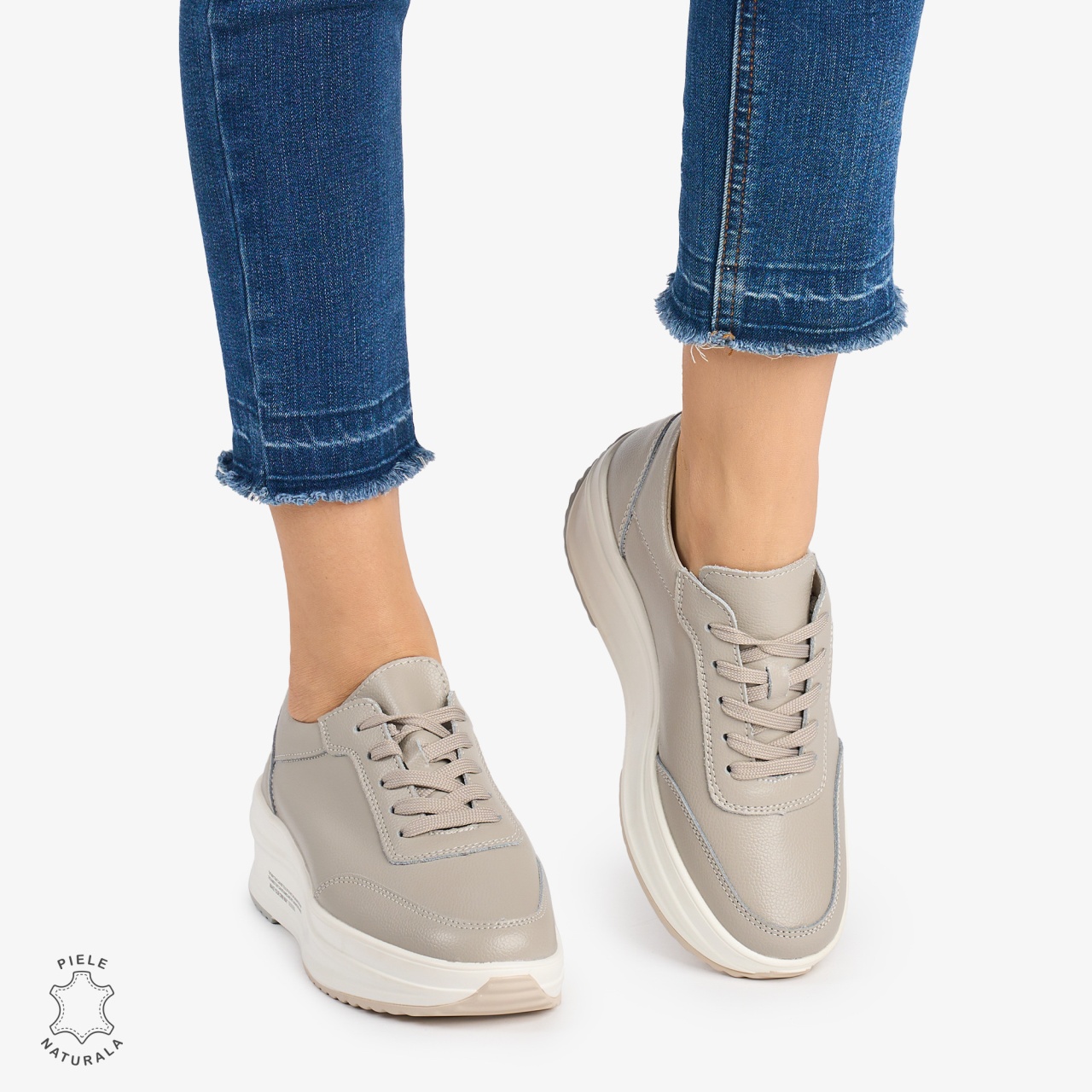 Pantofi casual dama din Piele naturală CRL0058 GRI