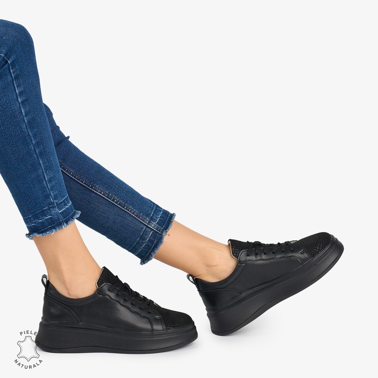 Pantofi Casual DAMA din PIELE Naturala CRL0947 CULOARE NEGRU