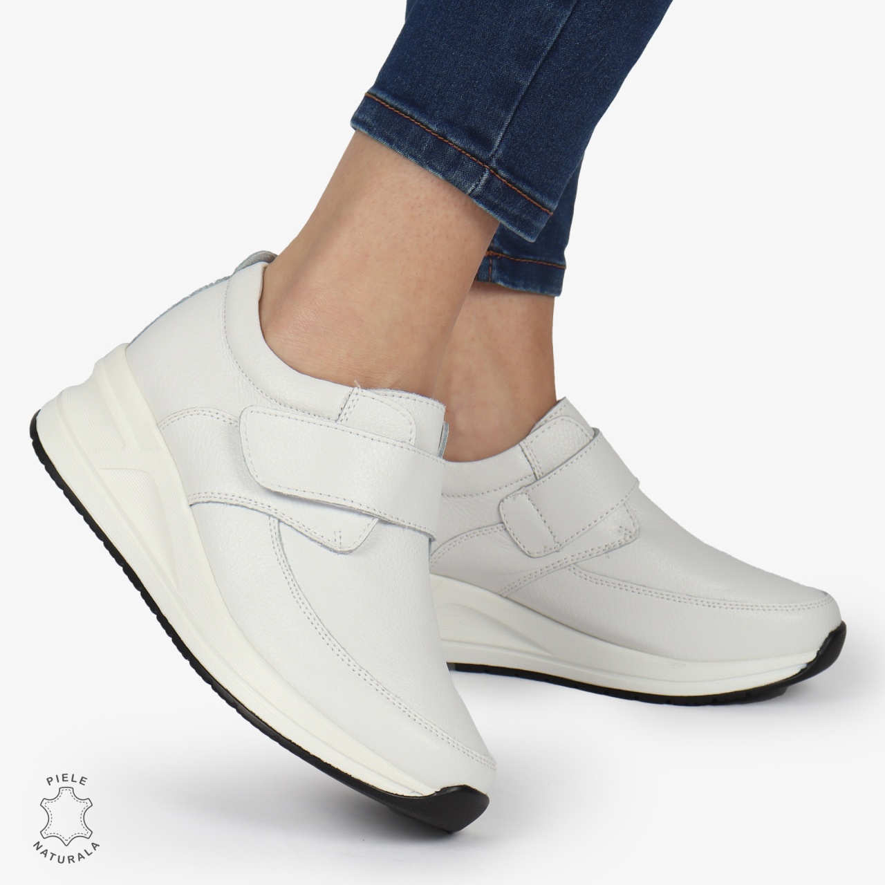 Pantofi Casual dama din Piele naturala CRL1332 ALB