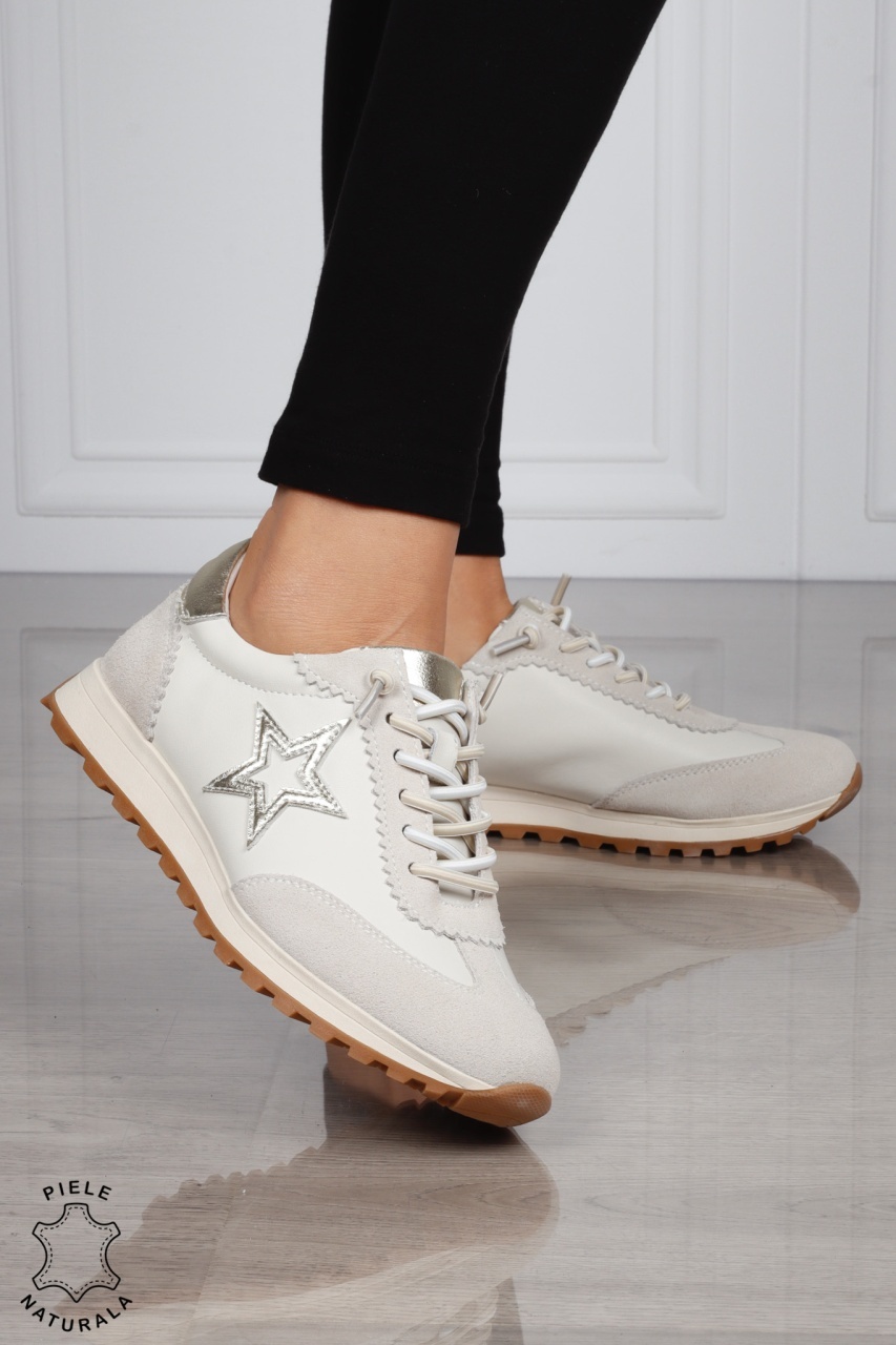 Pantofi Casual DAMA din PIELE Naturala cu model Stea Laterala CRL1530 BEJ