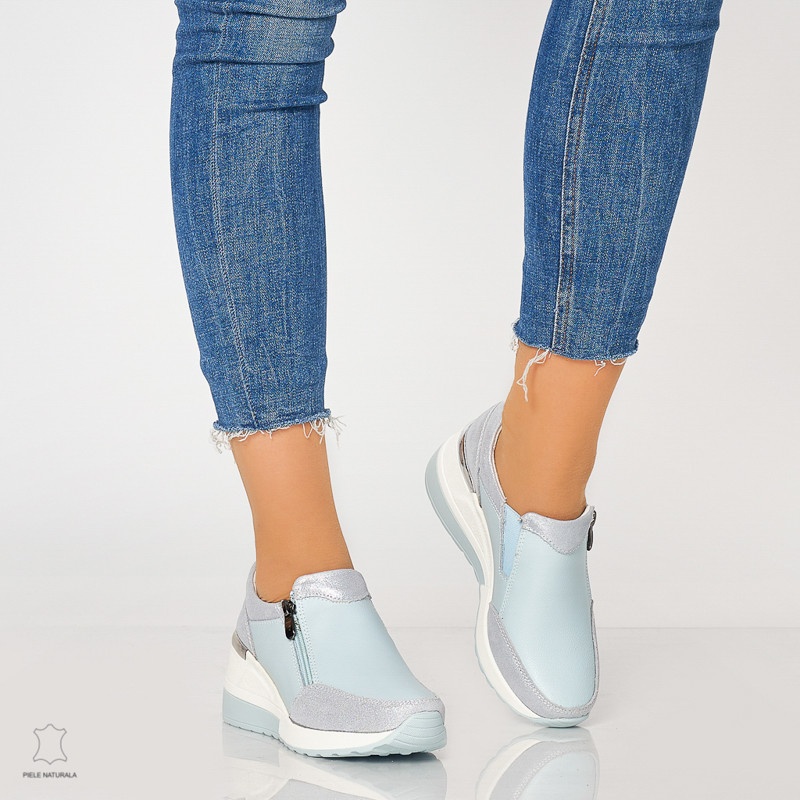 Pantofi Casual Dama Piele Naturala CRL0072 ALBASTRU