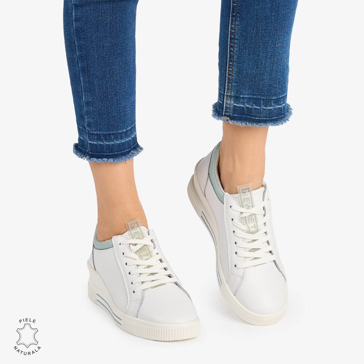 Pantofi casual dama piele naturala cu talpa inalta CRL0871 ALB