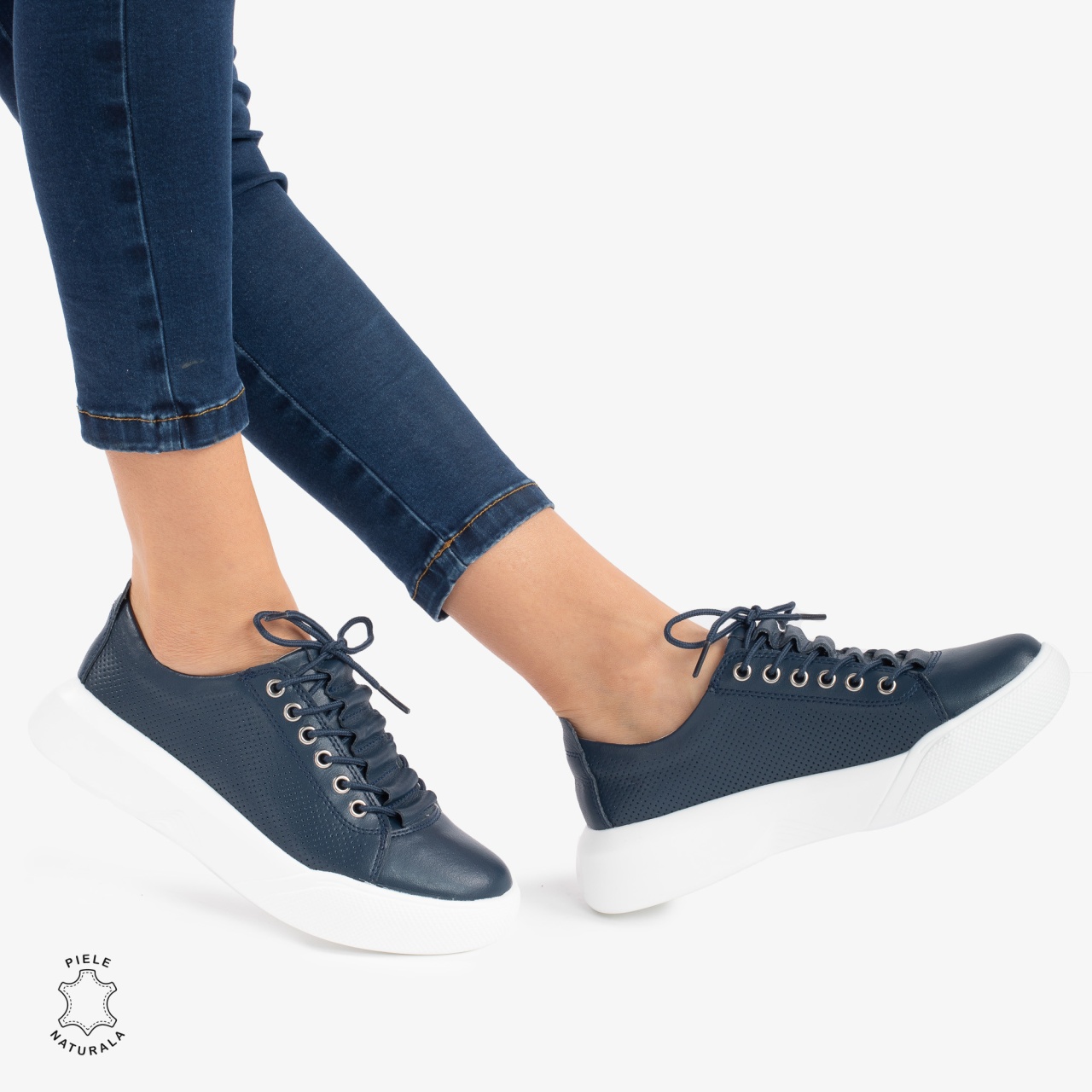 Pantofi Casual de dama din Piele Naturala CRL0572 Bleumarin