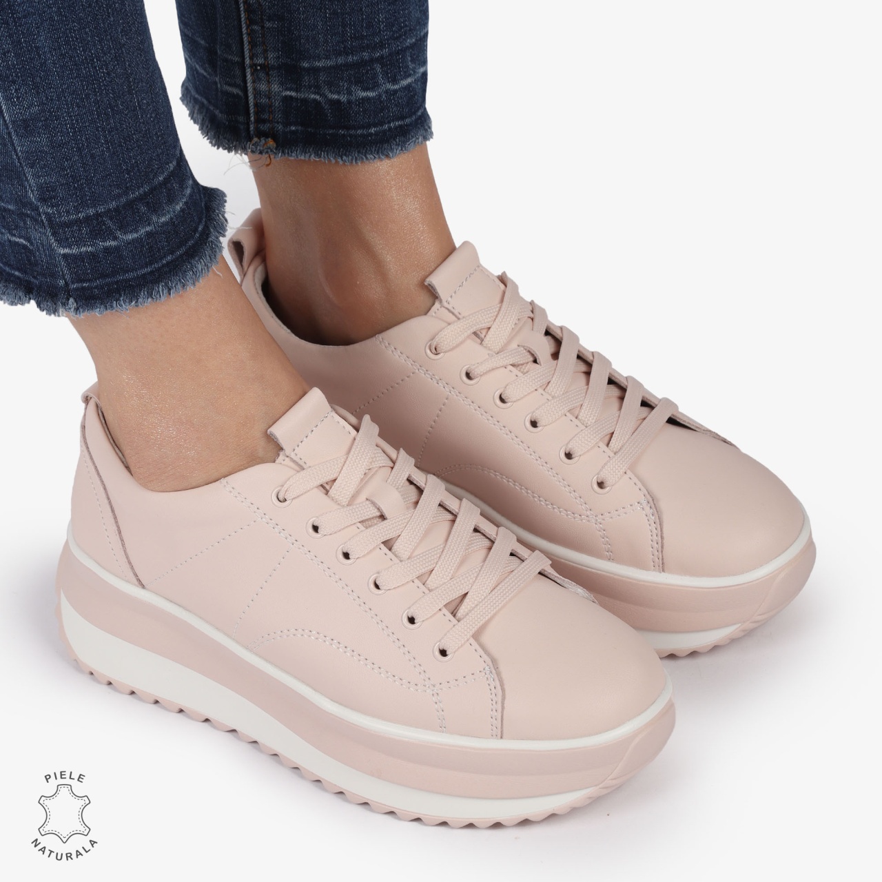 Pantofi Casual de dama din Piele Naturala CU CUSATURI DECORATIVE CRL1220 ROZ