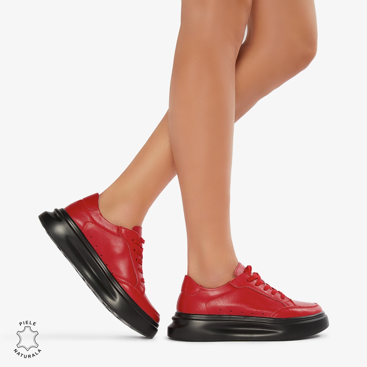 Pantofi Casual de dama din Piele naturala cu talpa groasa CRL0521 ROSU