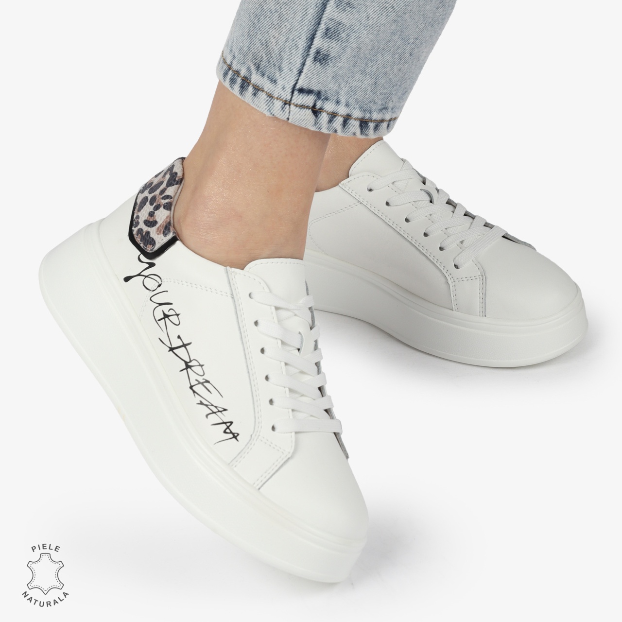 Pantofi DAMA CASUAL din piele naturală CU DETALIU SCRIS CRL1379
