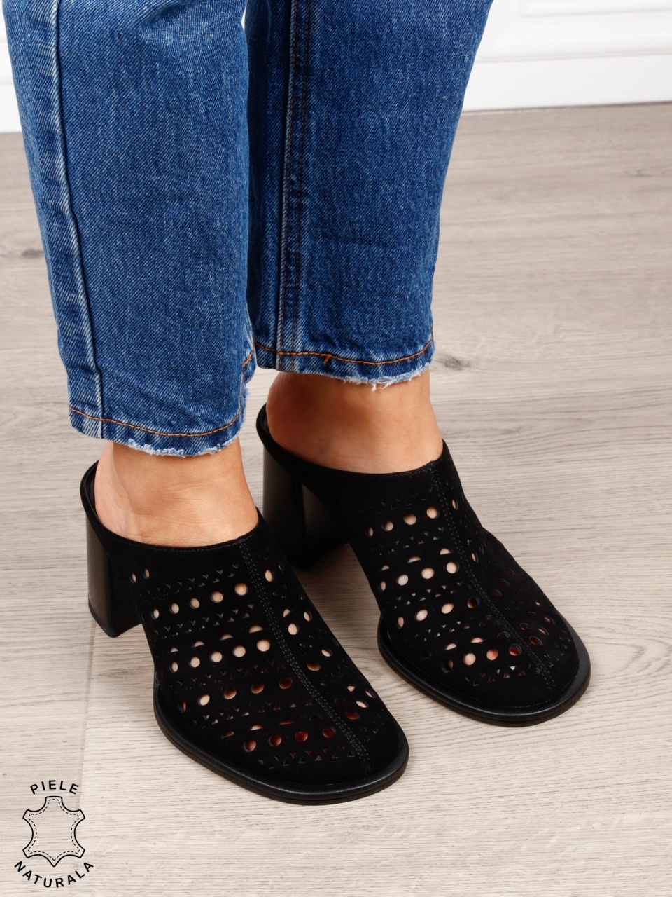 Pantofi dama eleganti din piele naturala Intoarsa Slip-on CRL1633 Negru