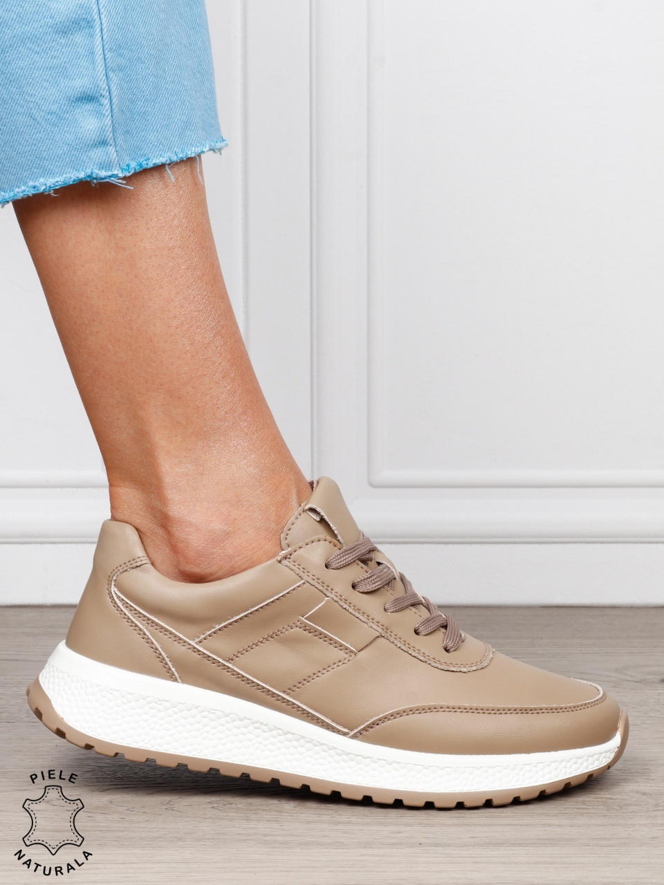 Pantofi sport din piele naturală pentru confort și stil CRL1813 KHAKI