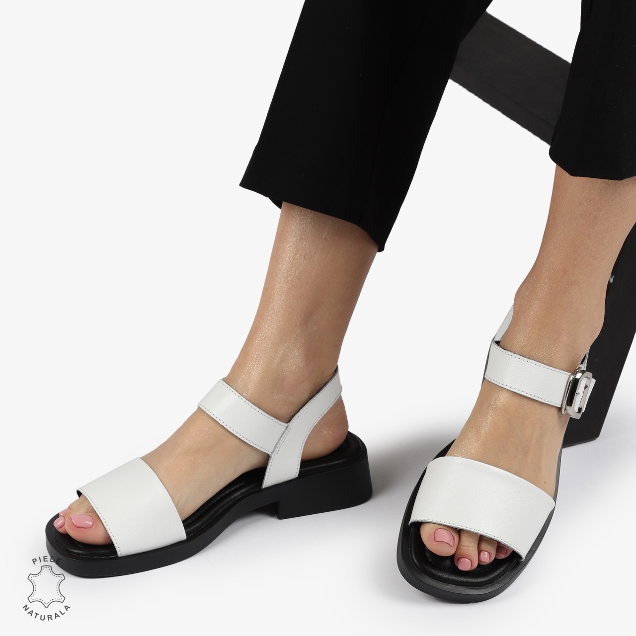 SANDALE Dama Piele Naturala CU CATARAMA CONFORTABILE CRL1372 ALB