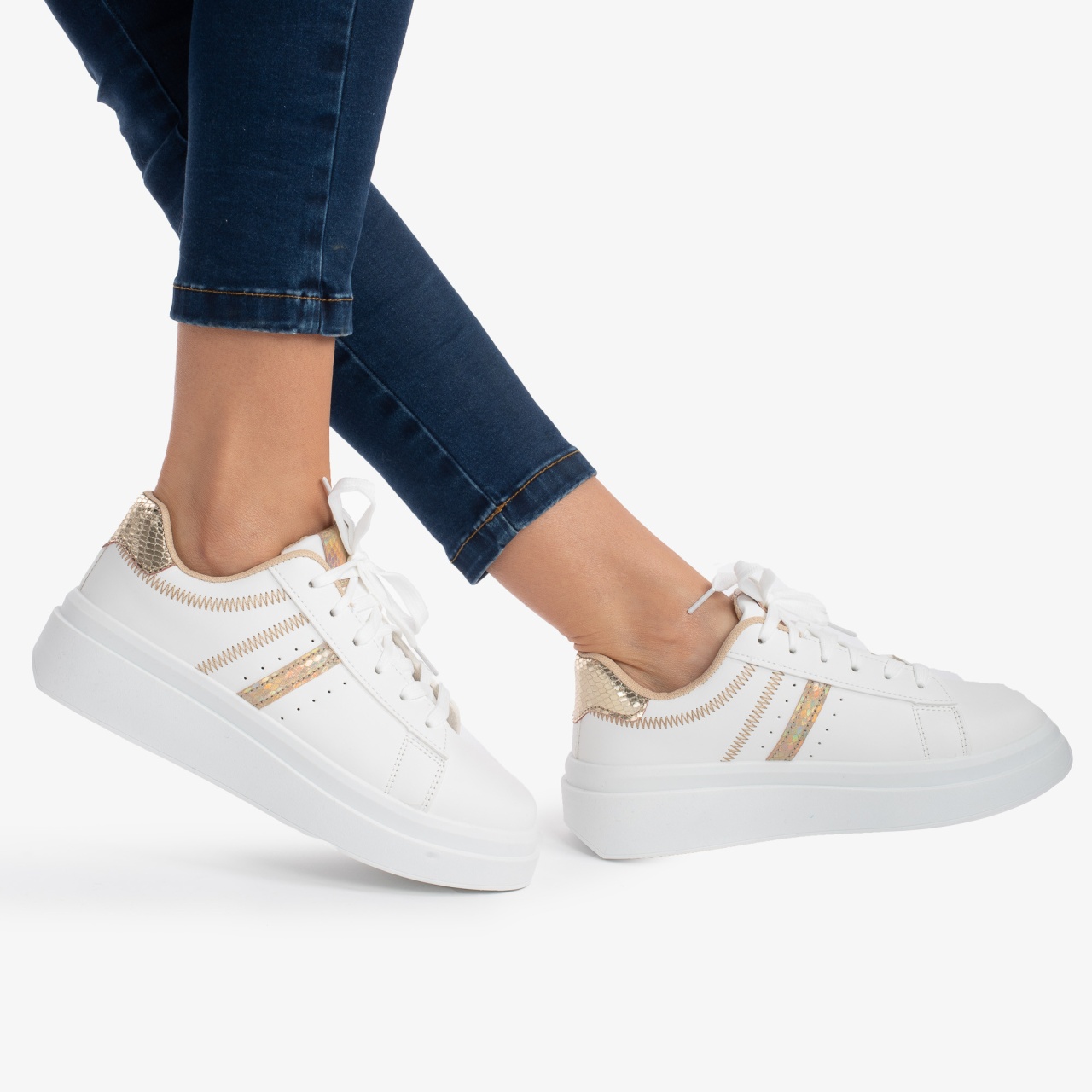 SNEAKERS DAMA din PIELE ECOLOGICA CRL0887 CULOARE:AURIU