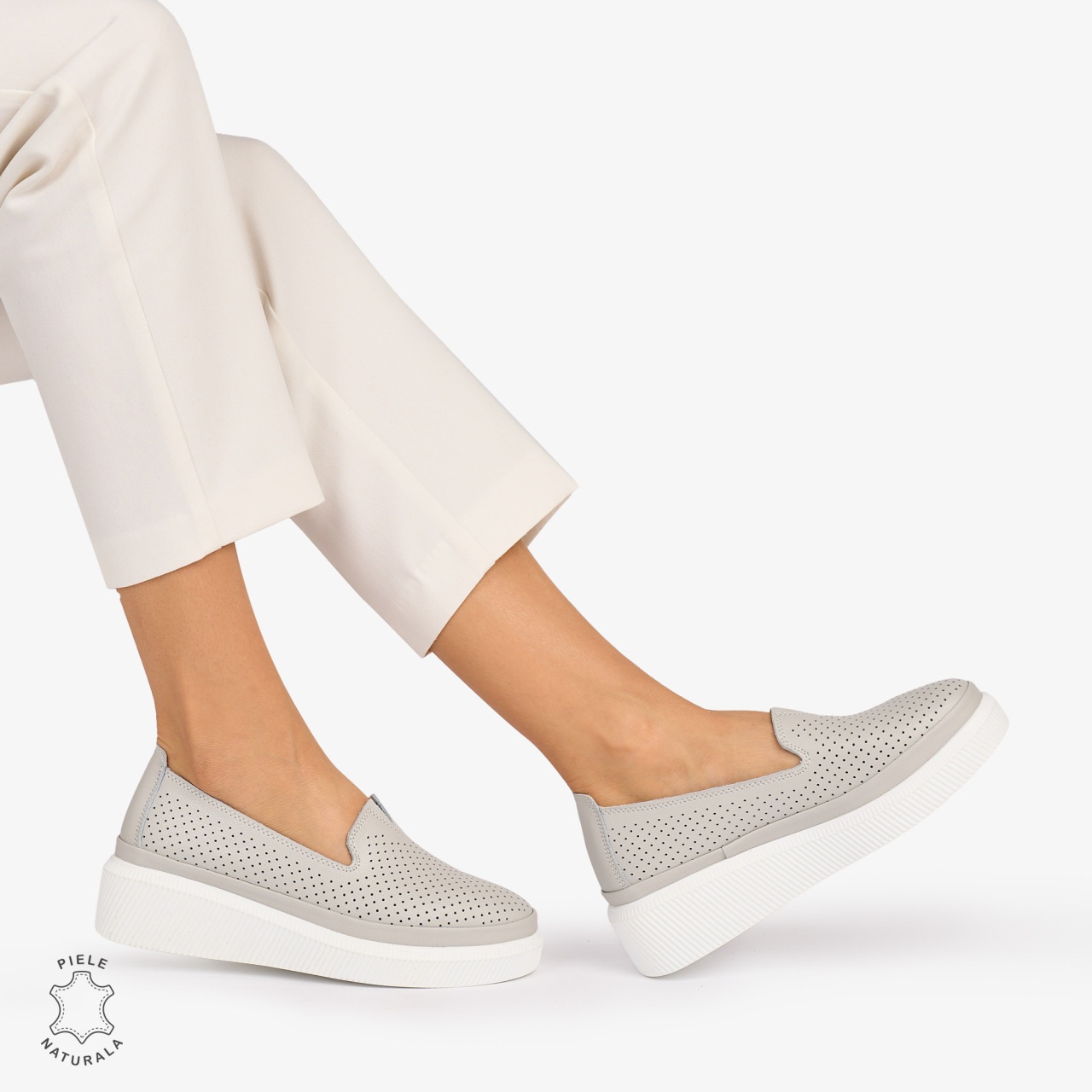 Balerini dama din Piele Naturala cu fundita CRL1074 CULOARE: Gri