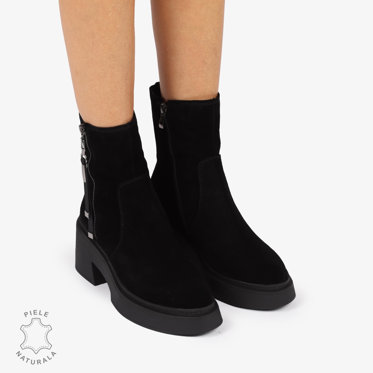 BOTINE PIELE NATURALA INTOARSA cu Fermoar lateral CRL1243