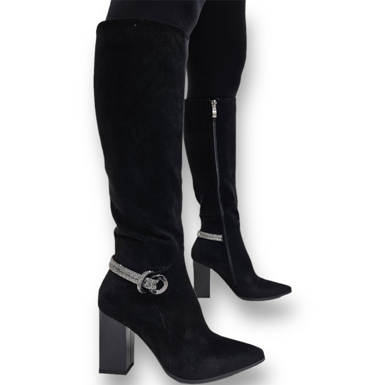 CIZME DAMA din PIELE ECOLOGICA cu FERMOAR CRL0920 CULOARE: Negru SUEDE
