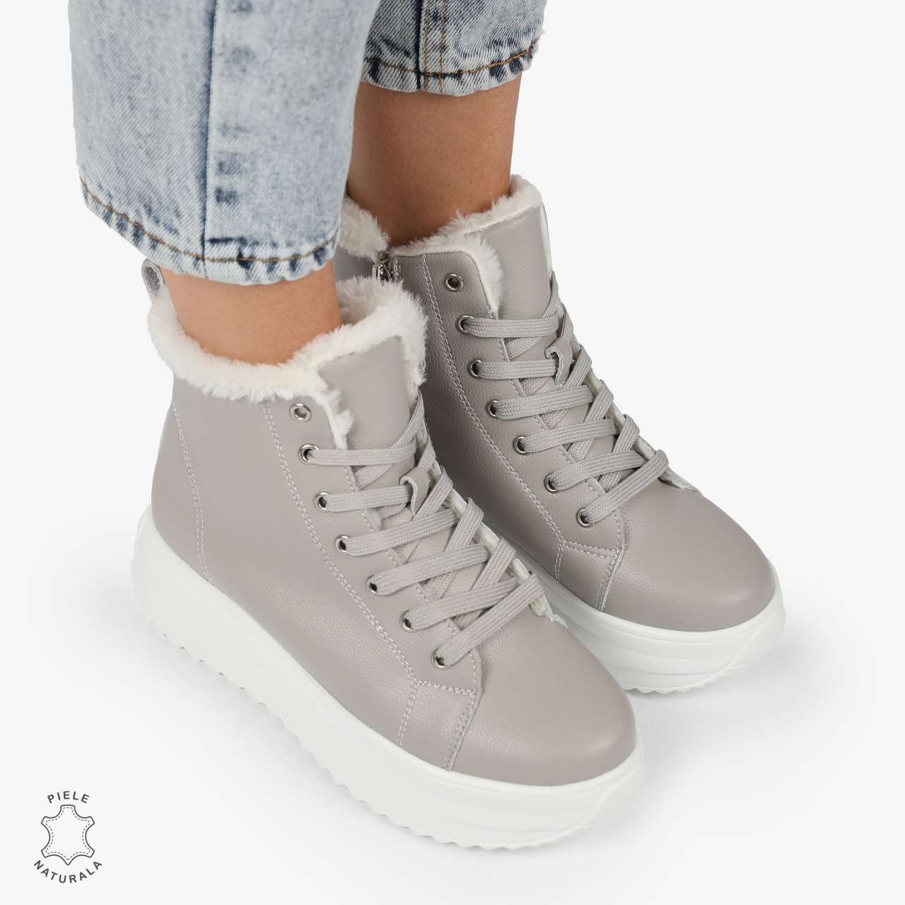 Ghete Dama IMBLANITE DIN Piele Naturala CRL1298 GRI