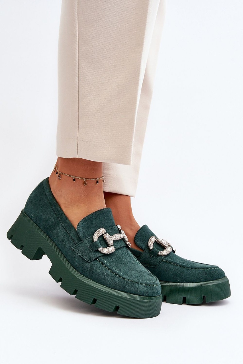 Mocasini DAMA din PIELE ECOLOGICA INTOARSA CU PIETRE STRALUCITOARE CRL0974 CULOARE: Verde
