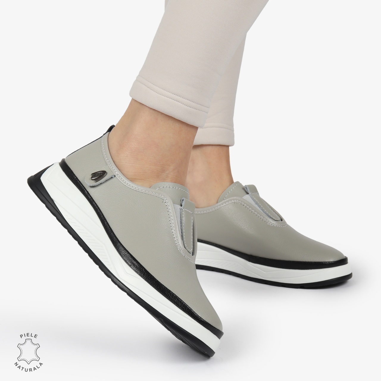 Pantofi Casual dama din Piele naturala CONFORTABILI SLIP-ON CRL1336 GRI