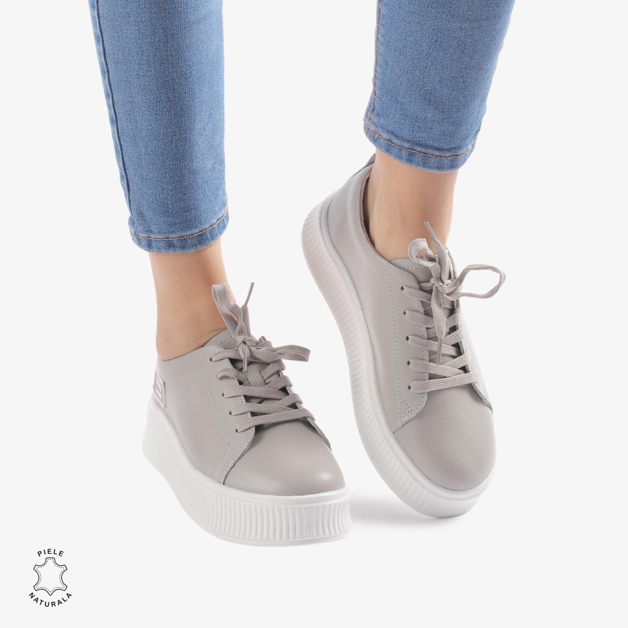 Pantofi Casual dama din Piele Naturala CRL0850 GRI