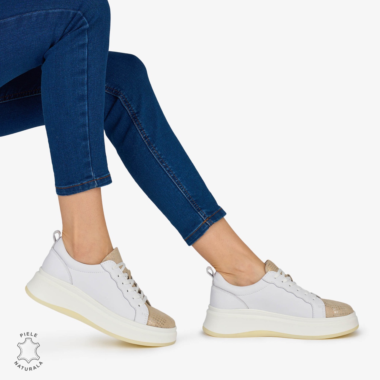 Pantofi Casual DAMA din PIELE Naturala CRL0947 CULOARE: ALB