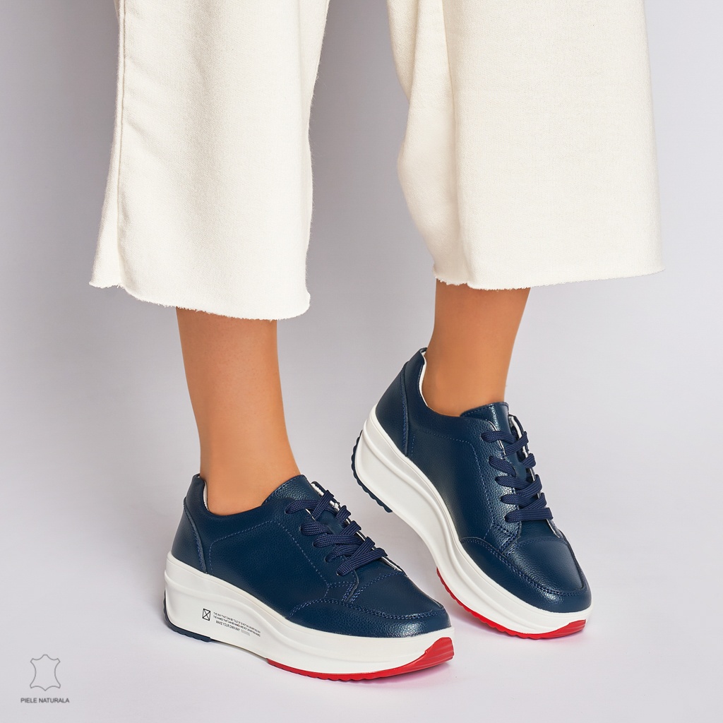 Pantofi Casual dama din Piele naturala cu talpa groasa CRL0039 NAVY