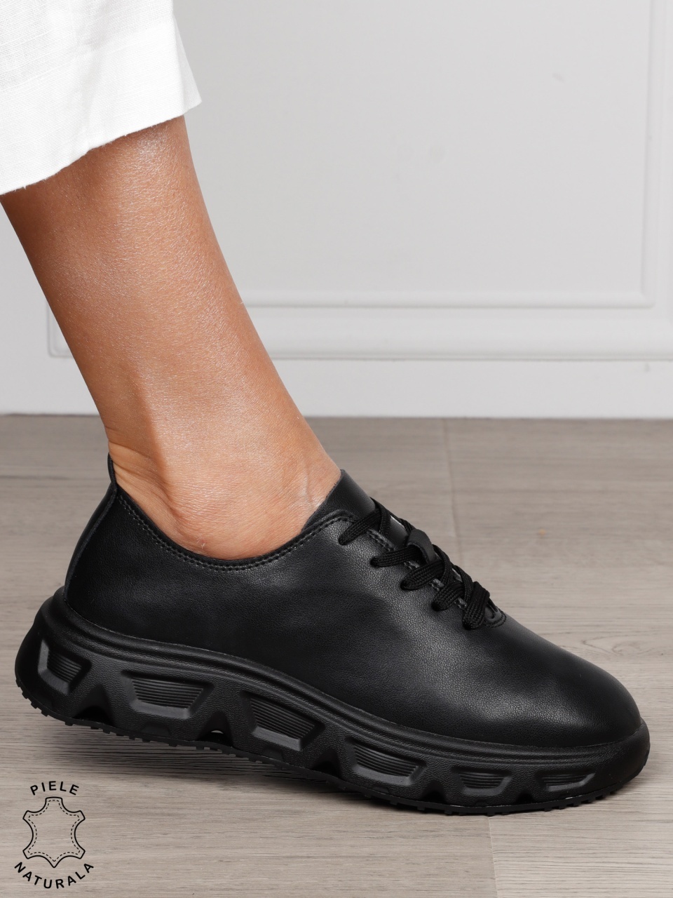 Pantofi Casual dama din Piele Naturala cu talpa speciala CRL1557 Negru