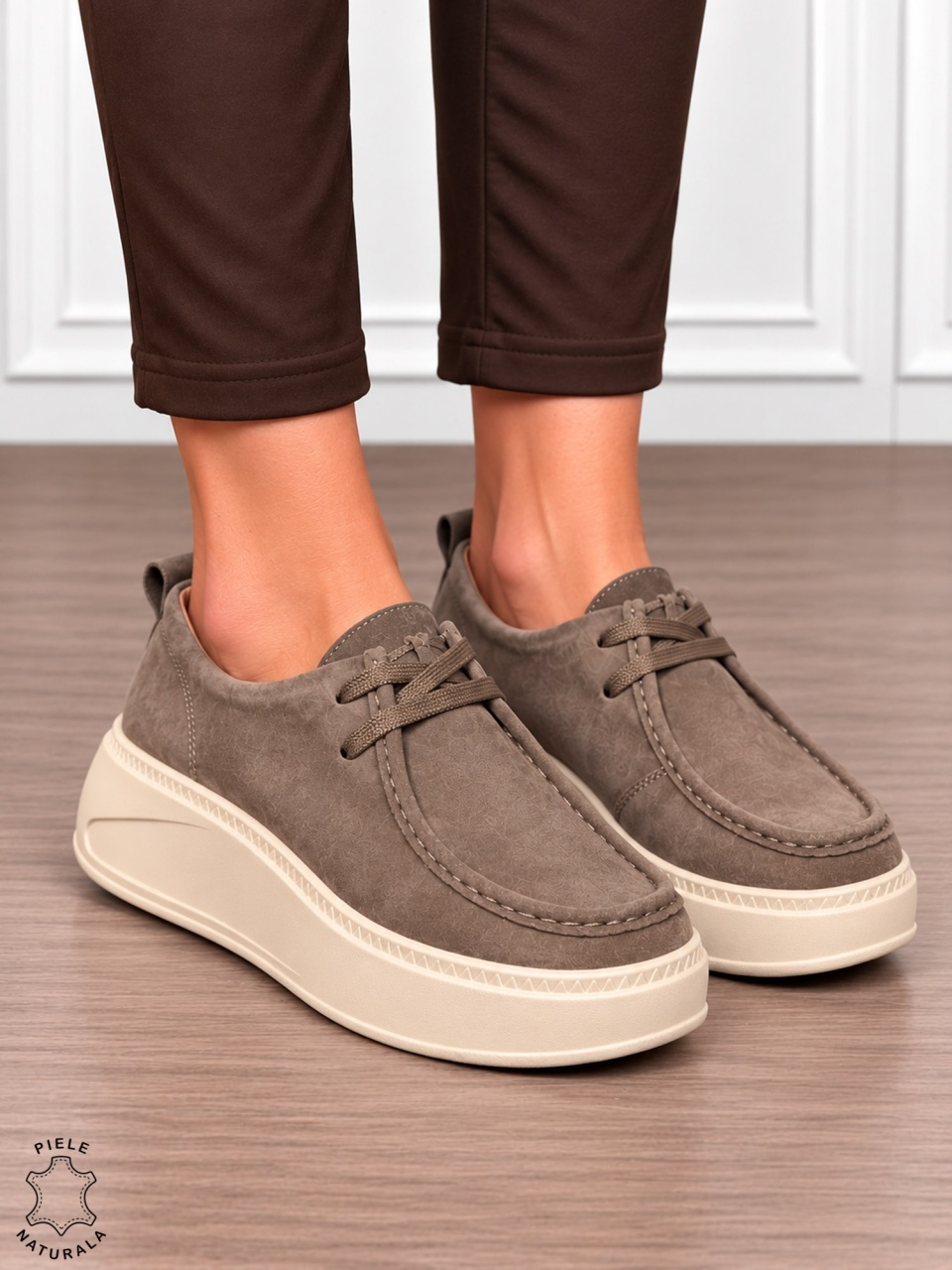 Pantofi casual damă din piele naturală întoarsă cu talpa confortabilă CRL1917 MARO