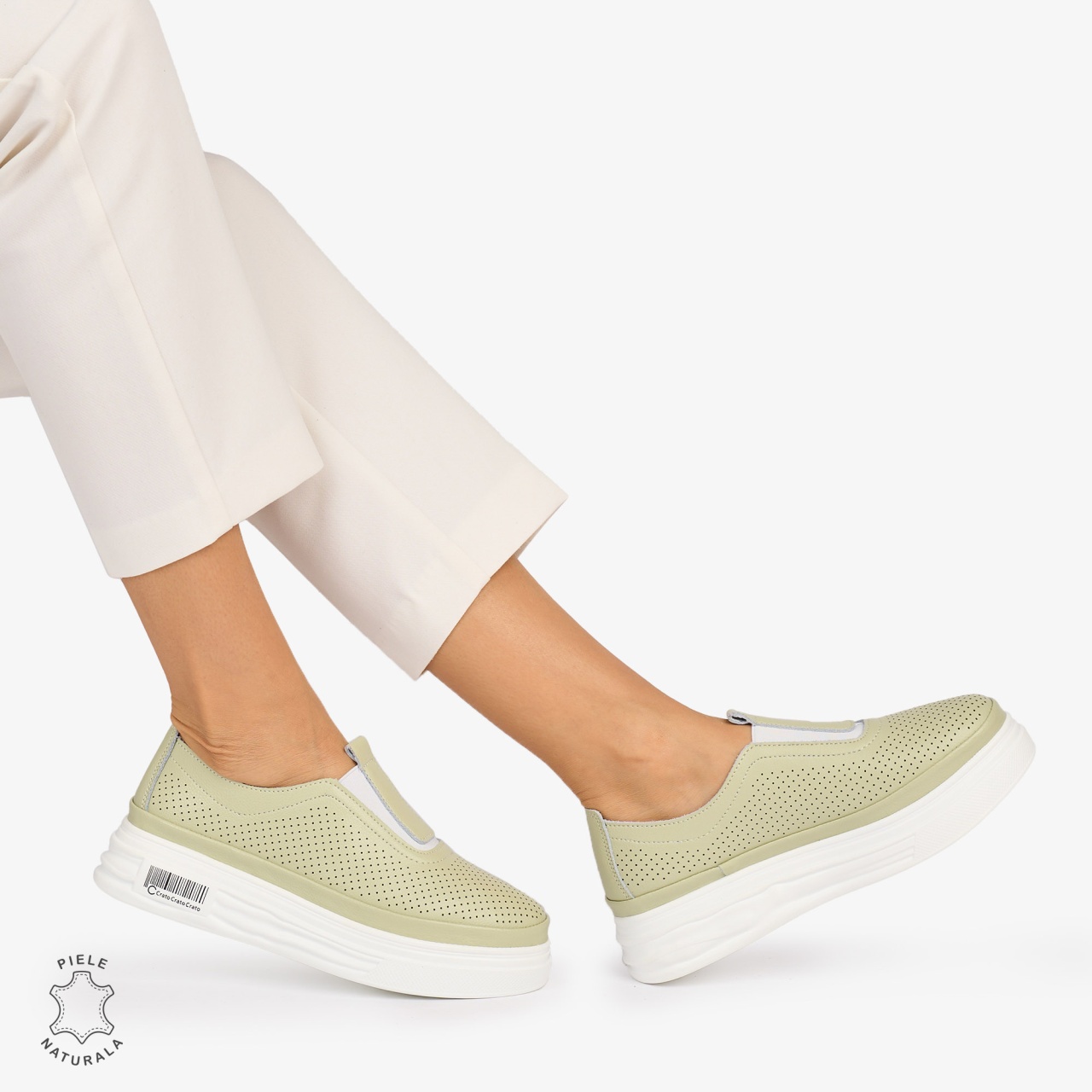 Pantofi Casual dama din Piele Naturala Perforata cu elastic frontal CRL1068 CULOARE: BARILLA