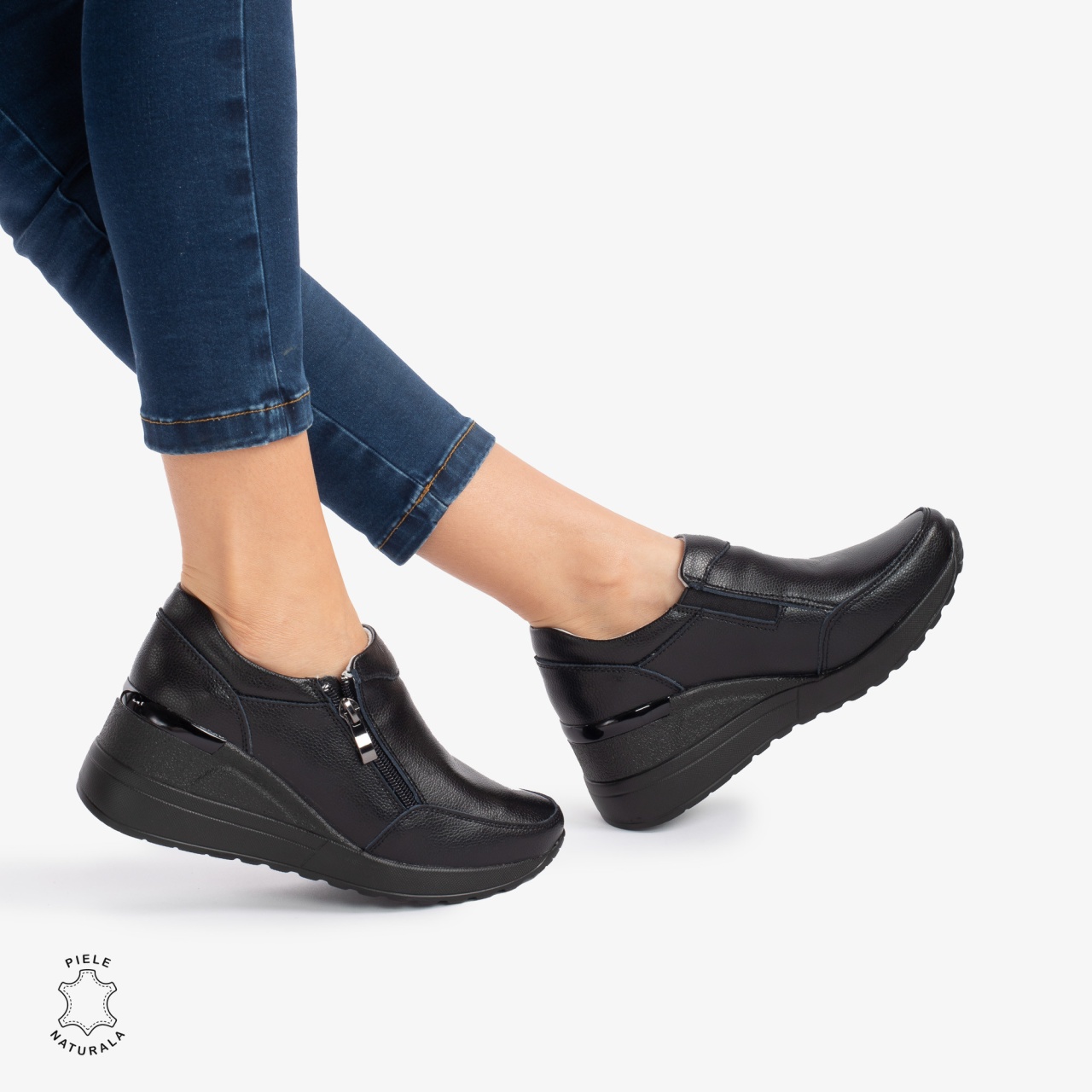 Pantofi Casual Dama Piele Naturala CRL0072 NEGRU TOTAL