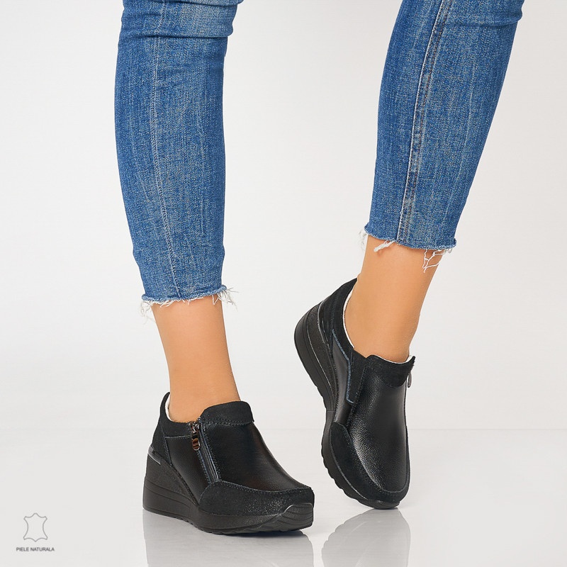 Pantofi Casual Dama Piele Naturala CRL0072 NEGRU