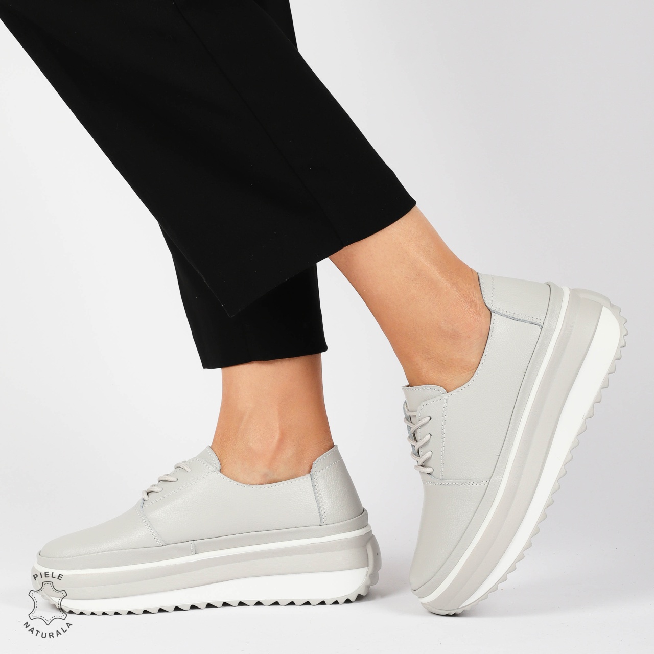 PANTOFI CASUAL Dama Piele Naturala CU SIRET CRL1439 GRI