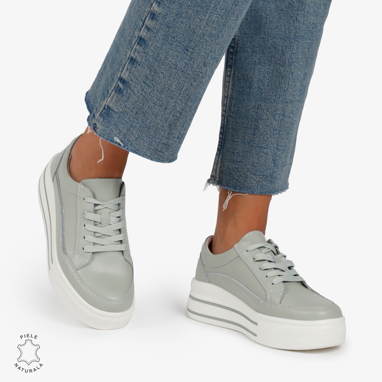 Pantofi Casual de dama din Piele Naturala cu talpa inalta si Dungi CRL1203 Barilla