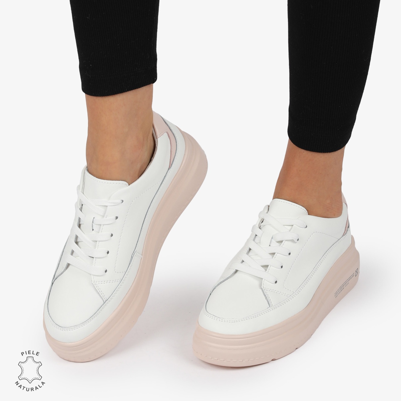 Pantofi CASUAL PIELE NATURALA CRL1271 Alb cu Roz