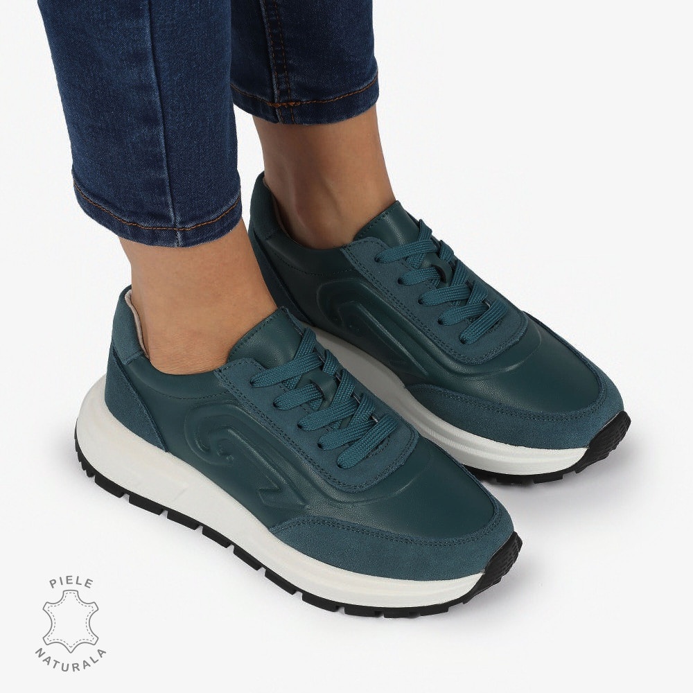 Pantofi casual piele naturala CU MODEL LATERAL CRL1304 VERDE