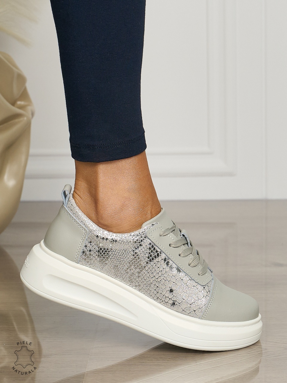 Pantofi casual piele naturala CU TALPA GROASA CRL1509 GRI