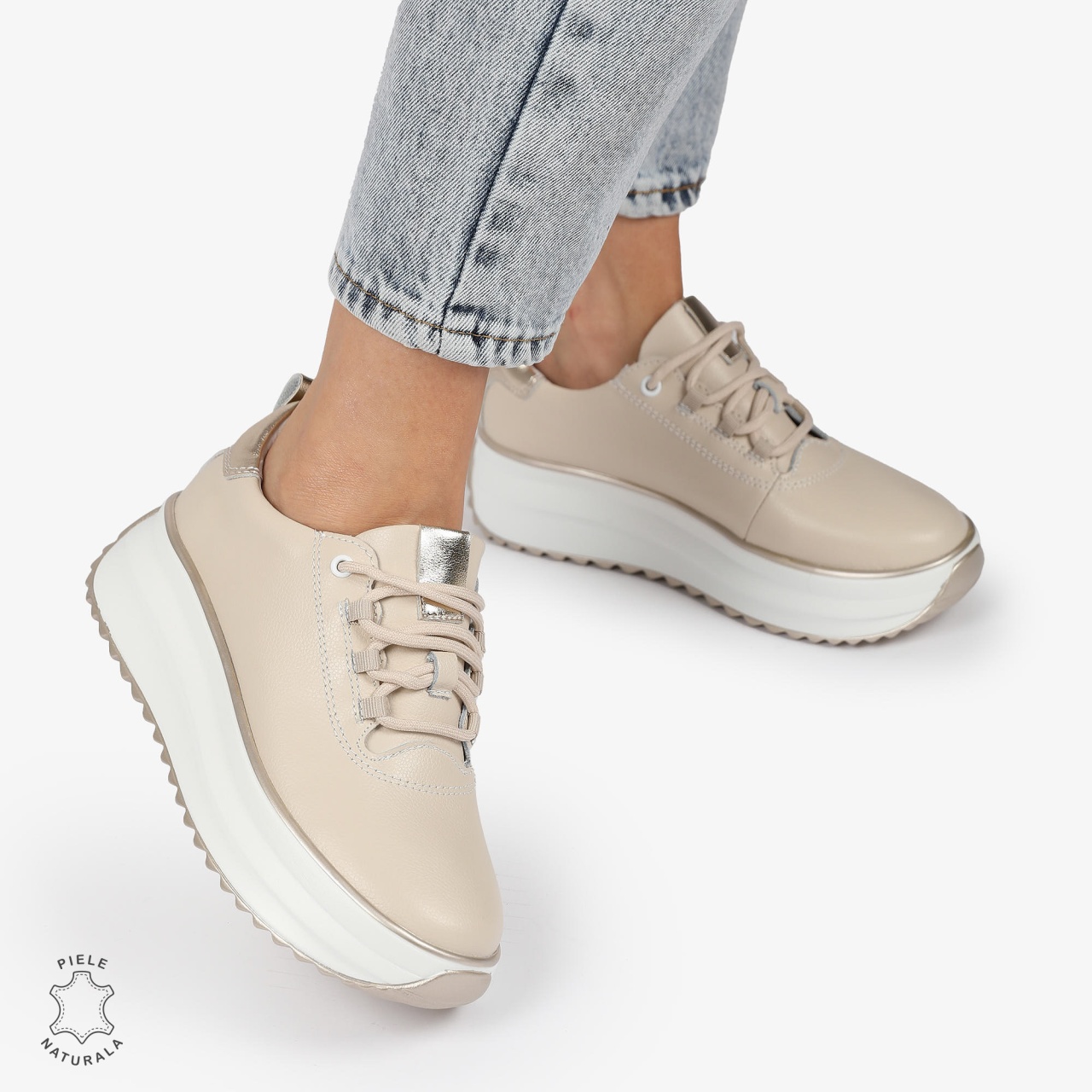 Pantofi CASUAL PIELE NATURALA cu TALPA INALTA CRL1291 BEJ