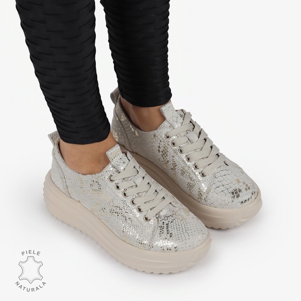 Pantofi casual piele naturala Intoarsa cu INCHIDERE SIRET CRL1306 BEJ