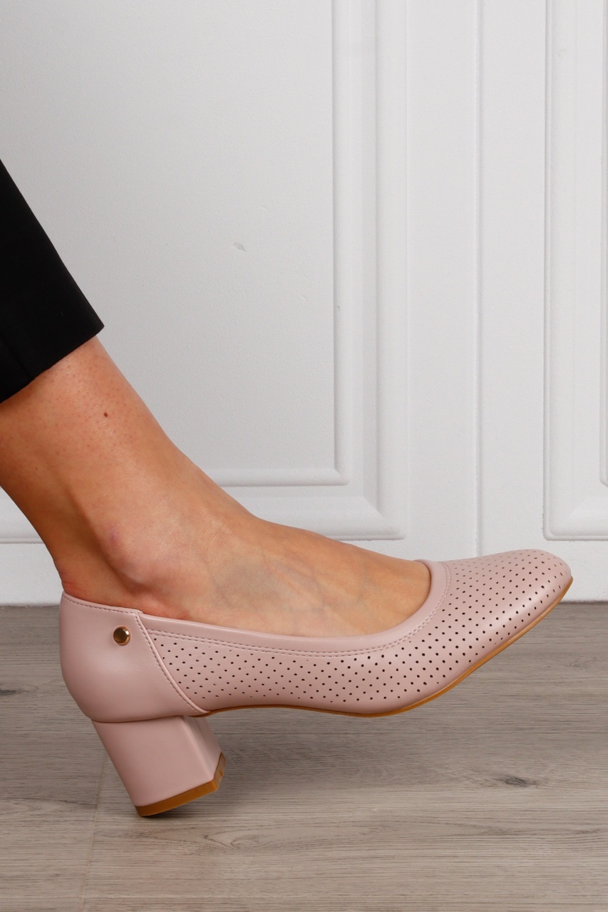 Pantofi Eleganti dama din piele Ecologica cu brant din piele naturala CRL1585 ROZ