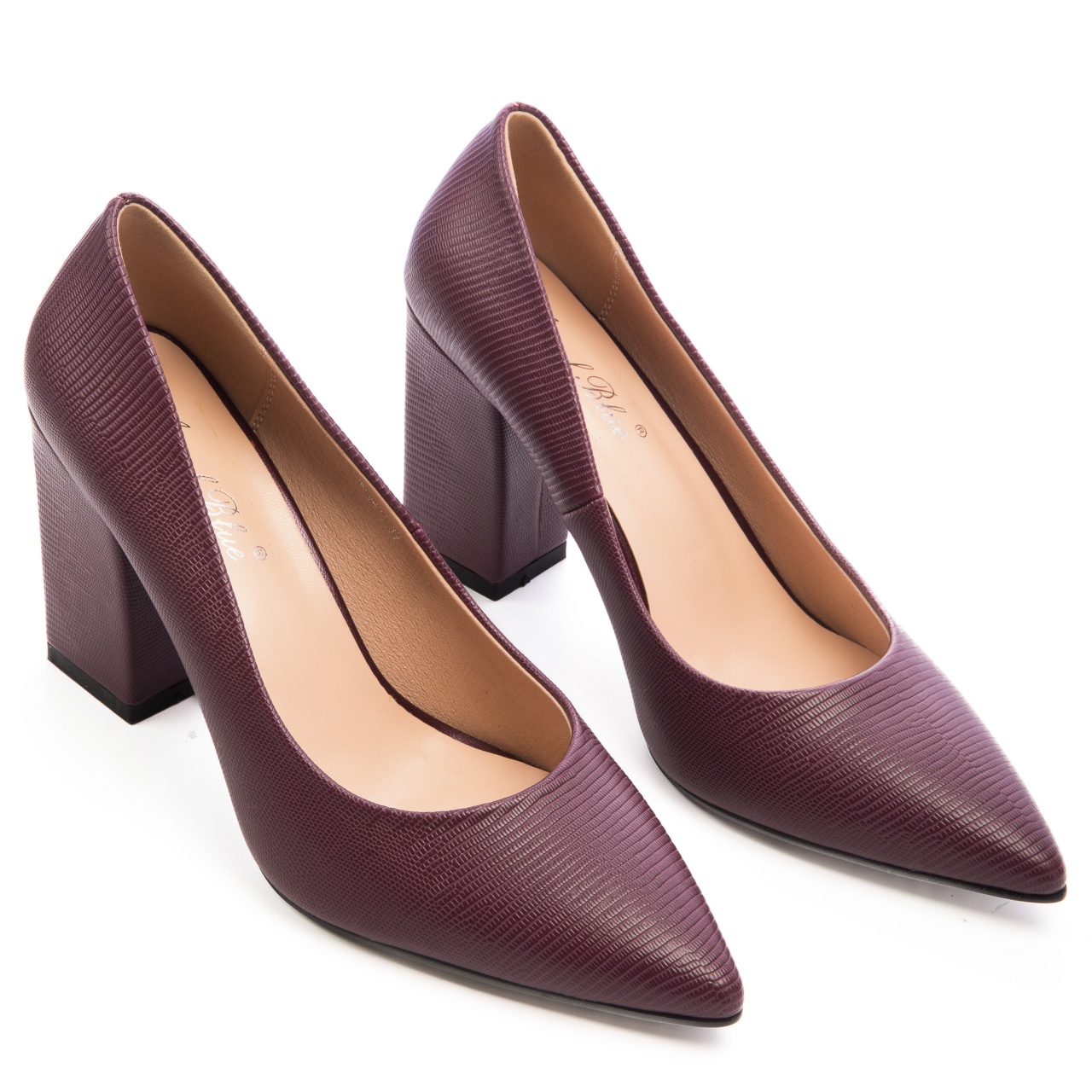 Pantofi Eleganti din Piele Ecologica cu model si toc Gros CRL0726 bordo