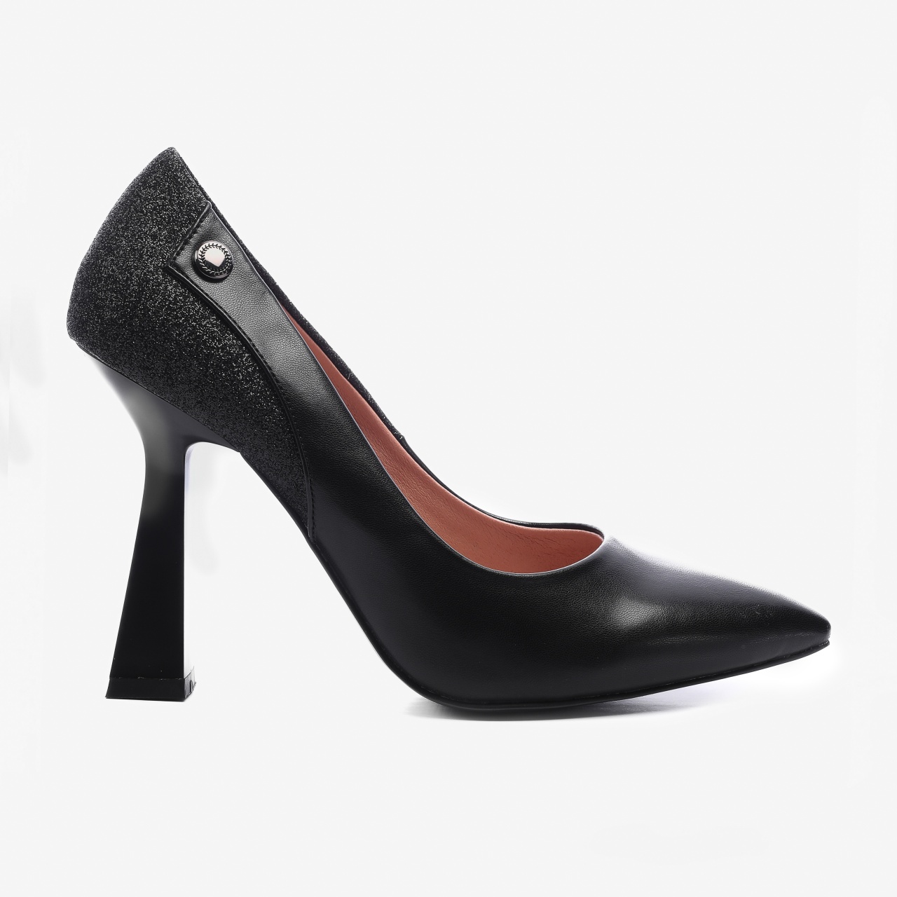 Pantofi Eleganti din Piele Ecologica cu toc special si Sclipici CRL0724 NEGRU